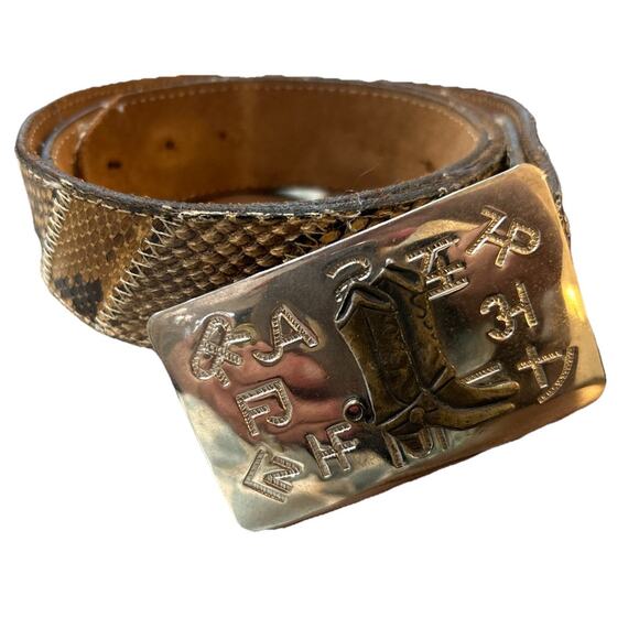 1970s NFR Rodeo Chambers Buckle ACME 34”Python Belt Western Boot Silver Engraved